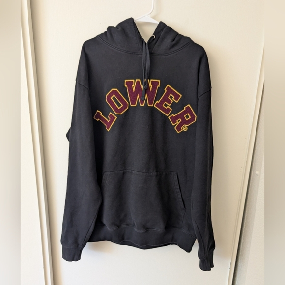 LOWER Mens XL Set Hood 100% Cotton Black Hoodie Sweatshirt Streetwear Casual - Picture 1 of 9